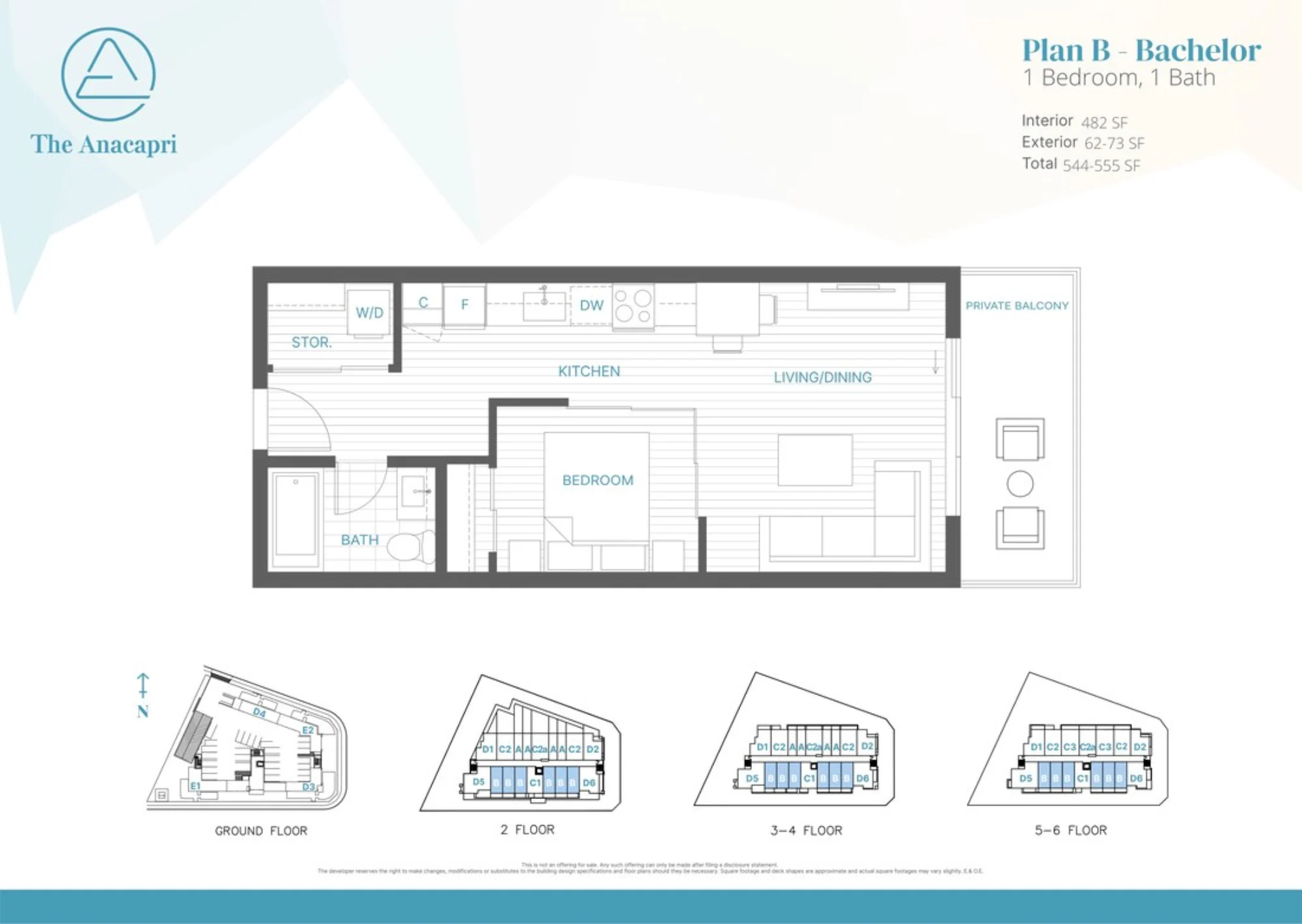 The Anacapri Plan B — 1 Bedroom floorplan