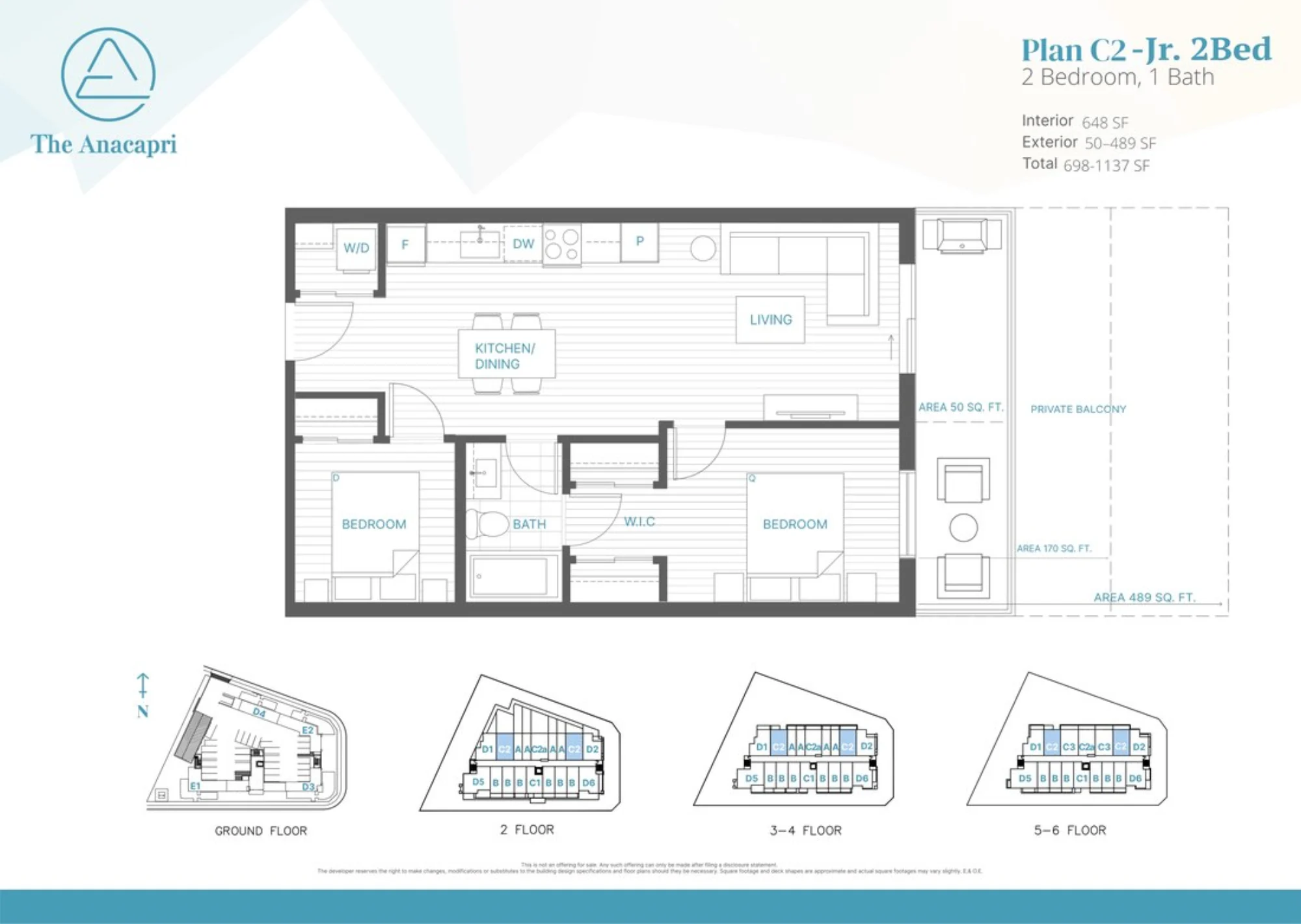 The Anacapri Plan C2 — Jr. 2 Bedroom floorplan