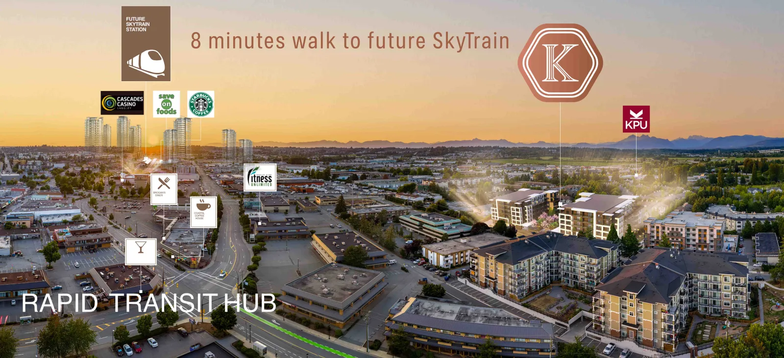 Aerial view of Kamilia and the future Langley SkyTrain